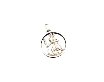 St. Christopher Charm Sterling Silver Double Sided Dimensional Religious Pendant