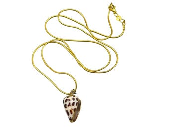 Vintage Cone Shell Necklace With Gold Tone Chain