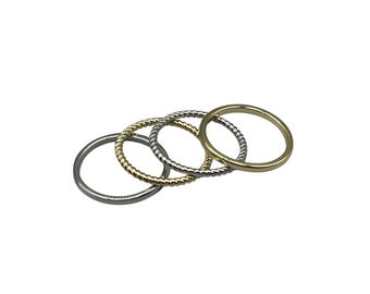 Stackable Rings Simple Bands Size 9 Silver And Gold Tone Set Of 4