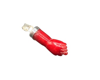 Figa Hand Pendant Carved Coral Red Dyed Bamboo Coral Brazilian Good Luck Charm