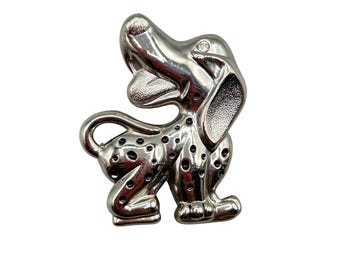 Dalmatian Dog Pin Brooch Silver Tone With Black Enamel Dots