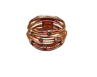 Wired Band Ring Sz 10 Rose  Gold Wash Over Sterling Silver White Cubic Zirconia