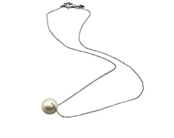 HONORA Pearl Necklace Single Sliding Pearl On Sterling Silver Chain 9-10mm 925 Italy