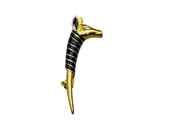 Vintage Egyptian God Seth Pin Brooch Gold Tone And Black Enamel