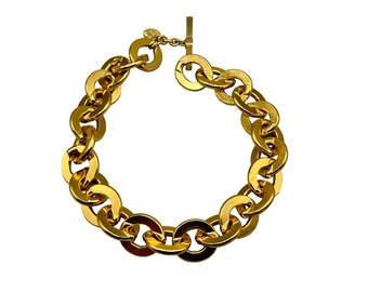 Erwin Pearl Vintage Gold Tone Chain Link Necklace Chunky Statement Choker 15"