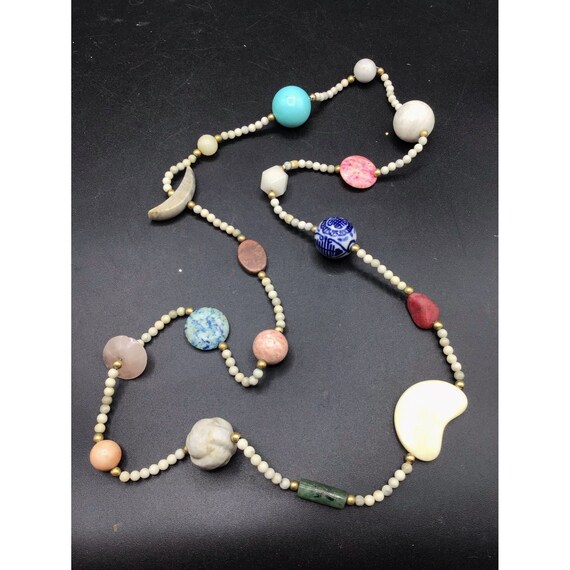 Stone Necklace Semi Precious Gemstones Beaded Ear… - image 2