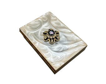 Vintage Faux Mother of Pearl Celluloid Compact Rectangular Shaped