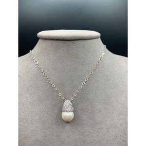 Pearl Pendant Sterling Silver Sliding Pendant with CZ Stones Jeweled Large Ball