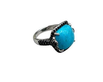 Rarities CAROL BRODIE Ring Sterling Silver Black Spinel Turquoise Size 8 Signed