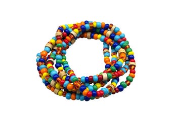 Colorful Single Strand Beaded Glass Necklace Ethnic Multicolor Summer Necklace