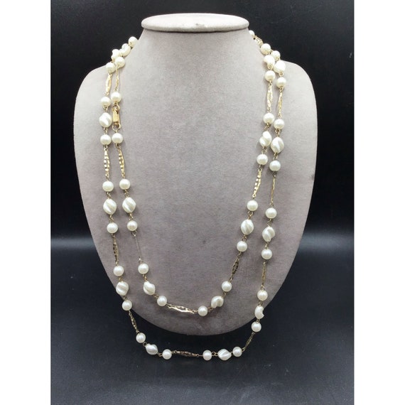 Long Faux Pearls Link Necklace Vintage Hong Kong Acrylic Pearls