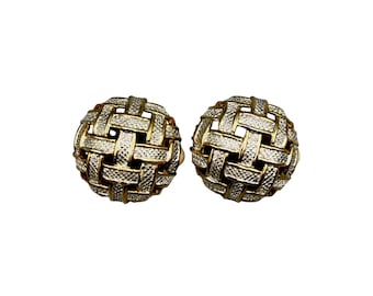 Vintage Clip On Earrings Statement Large Domed Textured Basket-Weave Braided Design