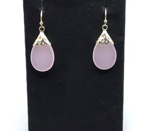 Baby Pink Glass Drop Earrings Sterling Silver 925 Hooks Dangles Delicate Jewelry