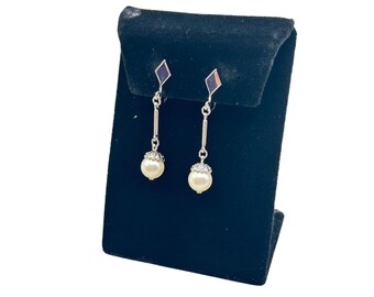 AVON Pearls Dangle Earrings Clip On Faux pearls And Silver Tone Metal