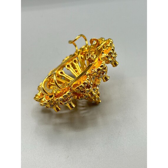 Statement Brooch Gold Tone Clear Rhinestones High… - image 7