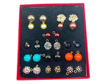 KJL Interchangeable Dangle Earrings Pierced Studs Gold Tone 12 Drops Kenneth Jay Lane