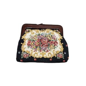 Vintage Petite Floral Tapestry Handbag Coin Purse Petite Point Flowers Design