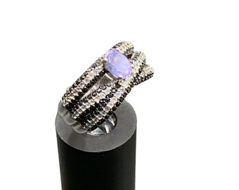 Black Spinel Amethyst and White Topaz Ring Sterling Silver Wearable Size 7 Ring
