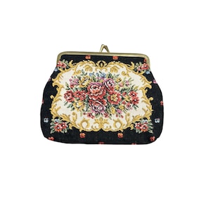 Vintage Petite Tapestry Handbag Coin Purse Petite Point Flowers Floral Design