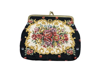 Vintage Petite Tapestry Handbag Coin Purse Petite Point Flowers Floral Design