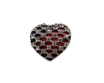 Vintage Heart Pin Brooch Red Poured Resin and Rhinestones Red Heart Love Pin