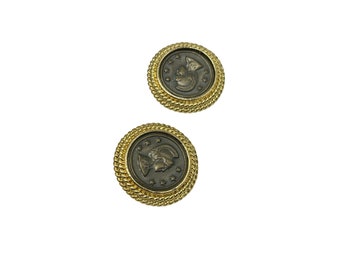 Vintage Clip On Coins Earrings Gold Tone Textured Round Classic Costume Jewelry