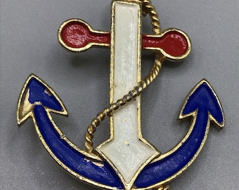 JJ Anchor Brooch Patriotic Red White Blue Enameled American Flag Freedom Pin