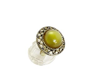 Plastic Moonglow Olive Green Adjustable Ring Retro Cocktail Ring Costume Jewelry