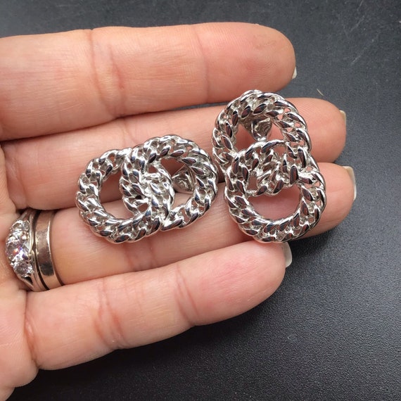 Vintage Monet Signed Clip On Earrings Silver Tone… - image 3
