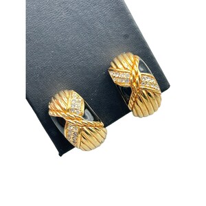 Vintage Signed Swarovski Clip On Earrings Gold Tone and Enamel with Crystals