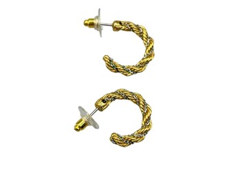 Twisted Gold & Silver Tone Hoop Earrings Classic Twisted Rope Design