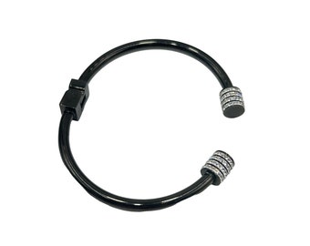 Gunmetal Color & Rhinestones Clamper Bracelet Open Bangle Elegant Dainty Design