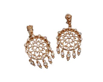JUDITH RIPKA Rose Gold Over Sterling And Diamonique "SUNLACE" Clip-on Omega Back Earrings