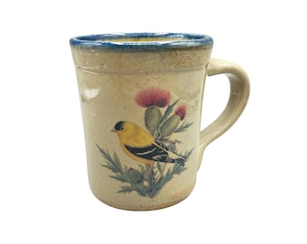RARE Vintage Monroe Salt Works Mug Cup Goldfinch Bird Thistle Maine