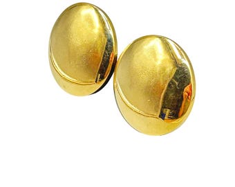 Vintage Erwin Pearl Earrings Clip On Oversized Gold Disks Buttons Shiny 90s Clips