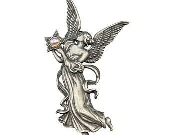 Jj Jonette Angel Pin Brooch Fairy Holding A Star With Aurora Borealis Stone