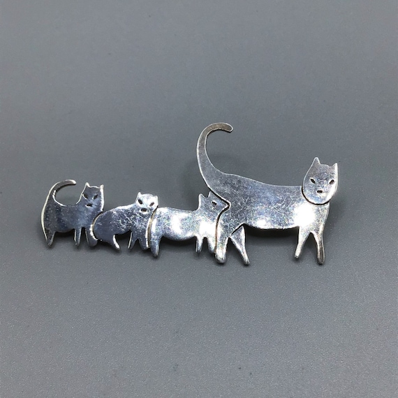 Taxco Dulce Plateros工房メキシコシルバー925 ブローチ タスコ メキシコ 925 猫ブローチ スターリングシルバー ママ猫＆子猫