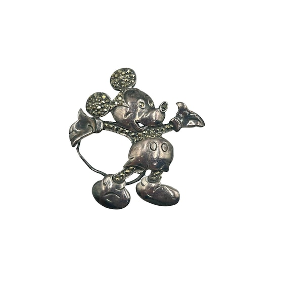 Vintage Mickey Mouse Pin Brooch Sterling Silver & Marcasite Stones