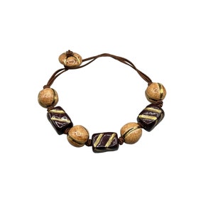 Vintage Handcrafted Chunky Ceramic Necklace Earthy Brown Tones Boho Inspired