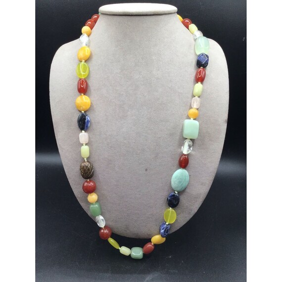 Genuine Semi Precious Stones Necklace Colorful Be… - image 4