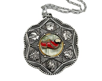 Vintage 1970s Athens Parthenon Souvenir Pendant Necklace Reversible Medallion