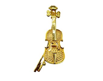 Vintage Gold Tone Violin Pin Brooch Cello Music Orchestra Musical Instrument Pin