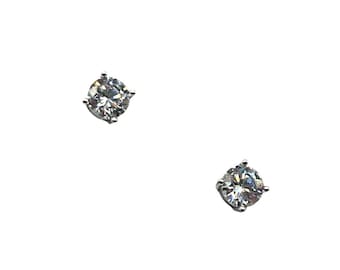 CZ Studs Earrings Sterling Silver 925 6mm Round Pierced Cubic Zirconia