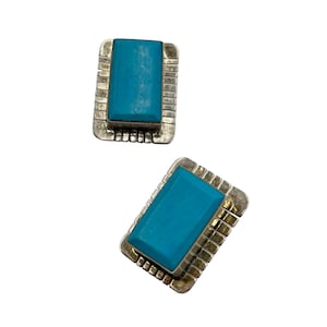 Vintage Calderon Atachi Sterling Mexico Taxco Turquoise Clip On Earrings Signed