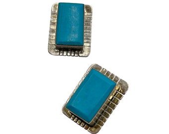 Vintage Calderon Atachi Sterling Mexico Taxco Turquoise Clip On Earrings Signed