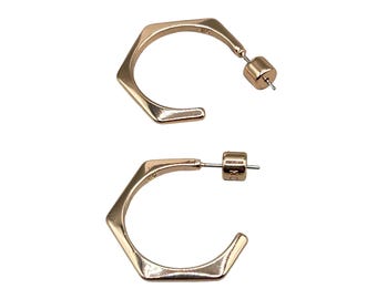 Geometric Hoops Earrings Rose Gold Plated Hexagon Pierced Hoop