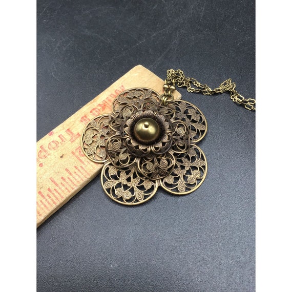 Filigree Flower Necklace Antiqued Color Retro Vin… - image 6