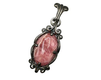 Pink Rhodochrosite Pendant Enhancer  925 Sterling Silver Signed CAROLYN POLLACK Relios