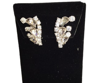 Climbers Clips Earrings Smokey Rhinestones Earrings Clip On Costume Jewelry