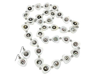 Elegant Mother of Pearl Necklace & Earring Set with Abalone and Pearls Accents